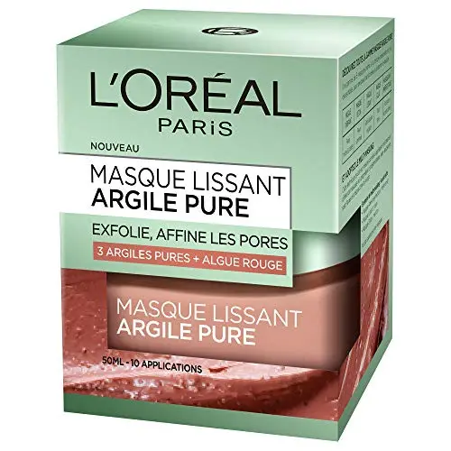 L'Oréal Paris - Masque Argile Visage Exfoliant - Peau Purifiée & Pores Lissés - Aux 3 Argiles Pures & à l'Algue Rouge - Résultats Rapides & Visibles - Tous Types de Peaux - 50 ml