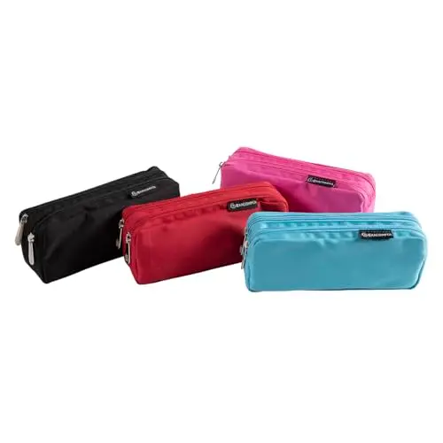 Exacompta - Réf. 52760E - 1 Trousse Color 2 Compartiments avec Fermeture zippée en métal - en Polyester résistant - Peut contenir Un Double décimétre - Couleurs aléatoires : Bleu, Noir, Rose ou Rouge