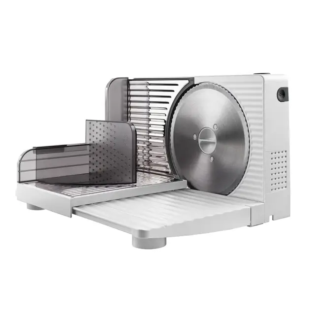 Taurus Cutmaster Compact - Trancheuse électrique 100W, Pour jambon, viande et saucisson, Découpe de 1 à 15 mm, Lame en acier inoxydable de 17 cm, Table de découpe pliable, Protection des doigts
