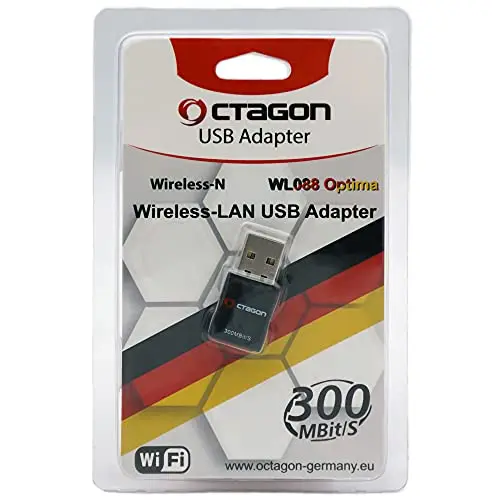 OCTAGON Optima WL088 Adaptateur USB WLAN 300Mbit/s – 2,4GHz Bande sans fil Mini WiFi 4 Standard (802.11 b/g/n), Plug&Play Dongle pour récepteur satellite, TV Box, ordinateur/ ordinateur portable