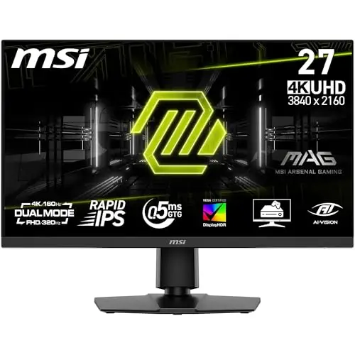 MSI MAG 272URDF E16 Écran Gaming 27'' UHD - Dalle Rapid IPS 3840 x 2160, 200 Hz / 0,5 ms, DisplayHDR 400, AMD FreeSync Premium, Dual-Mode, HDMI 2.1, DP 1.4a, Inclinaison et Hauteur réglable, Noir