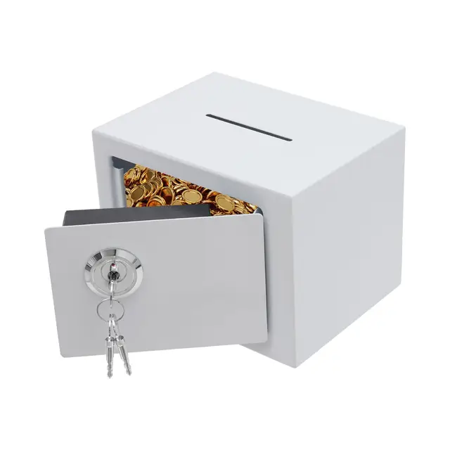 Coffre-fort mécanique de 4,6 l avec serrure à clé mécanique à fixation murale pour argent, bijoux, carte d'identité, documents (23 cm x 17 cm x 17 cm (L x l x H) (blanc)