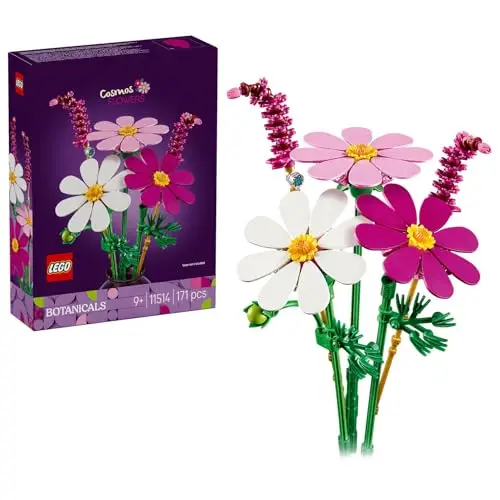 LEGO Botanicals Les Cosmos - Bouquet de Fleurs Artificielles avec 3 Fausses Plantes & 2 Brins Fleuris - Décoration de Chambre d'enfant DIY - Cadeau d'anniversaire pour Fille dès 9 Ans ou Adulte 11514