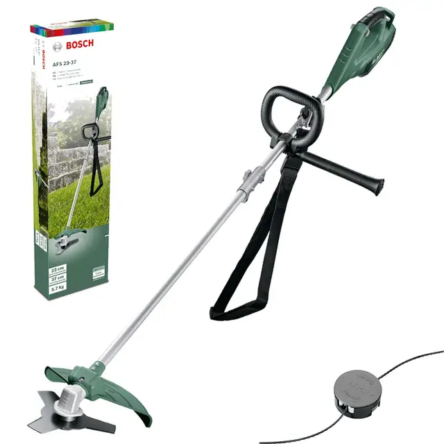 Bosch débroussailleuse AFS 23-37 (Lame à 3 Dents, Bobine pour Fil de Coupe, 3 Fils de Coupe, poignée supplémentaire, Capot de Protection, Carton, 1000 W)