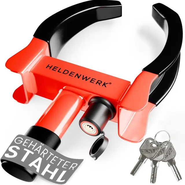 HELDENWERK Sabot de stationnement avec serrure de sécurité et 3 clés – Sabot de roue pour voiture, caravane, remorque, moto – Sabot de pneu de voiture, griffe de roue pour largeur de pneu de 18 à 30