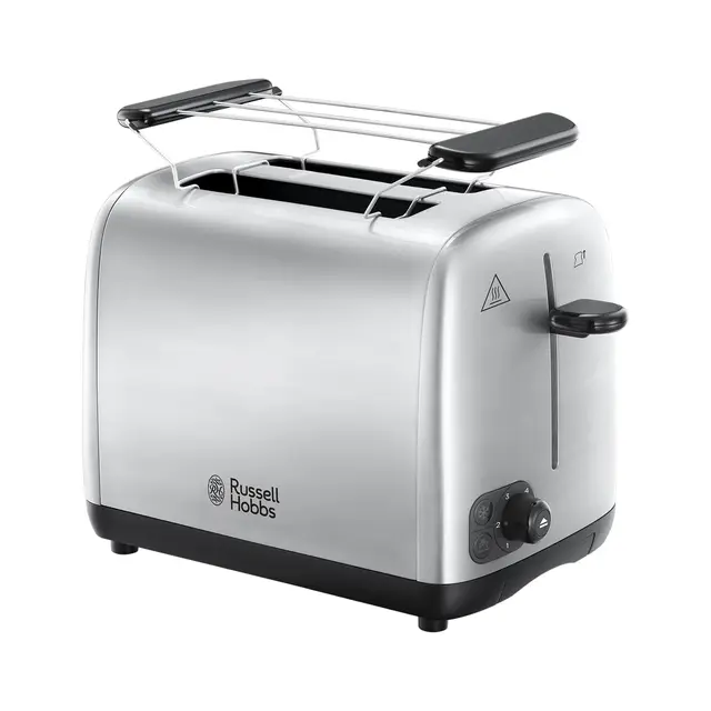 Russell Hobbs Grille Pain [Pour 2 Tranches] Adventure Acier Inox (2 Fentes extra larges,6 Niveaux de Brunissage rapide,Surélévation & contrôle, Décongèle,Réchauffe viennoiserie, 850W) Toaster 24080-56
