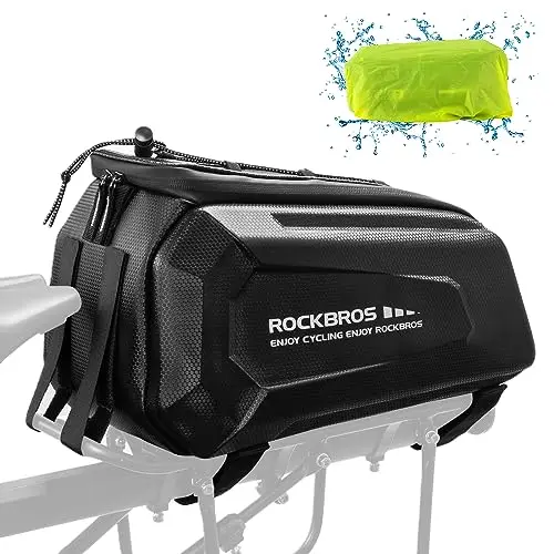 ROCKBROS Sacoche de Porte-Bagage Arrière Vélo, Sacoche Vélo Arrière 9L Bikepacking Sac Porte Bagage pour Roue Arrière Portable avec Bandoulière Housse de Pluie, Noir 9L