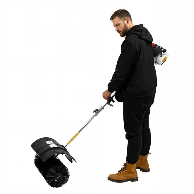 Balayeuse à essence 52 cc 1,7 kW 2 temps Balai à essence 8500 tr/min 2,3 CV Refroidissement à air Pelle à neige avec lunettes de protection, entonnoir et couvercle de protection pour gazon artificiel