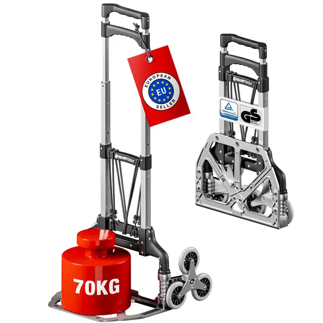 ATHLON TOOLS Diable Pliable en Aluminium avec Patins antidérapants TÜV GS-certifié- Roues avec Surface de roulement Douce - avec 2 Cordes d'expansion - modèle 2025