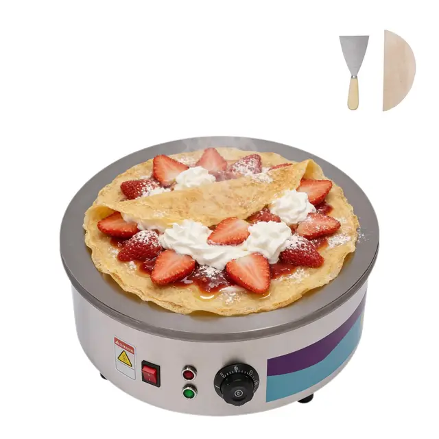 Crêpière Électrique, Poele a Crepe en Fonte, Crepiere Electrique Professionnel 45cm, avec Contrôle de Température 50-300°C, pour Crêpes, Pancakes, Omelettes, Livrée avec 2 Spatules