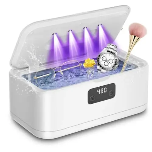 Nettoyeur Ultrasons Lunettes Bijoux Dentaire - yorraka 800ml 49000HZ Lampe UV Ultrasonic Cleaner - 5 Réglages de Temps Machine Ultrason Nettoyage pour Diamants Montres Collier Tête de Rasoir
