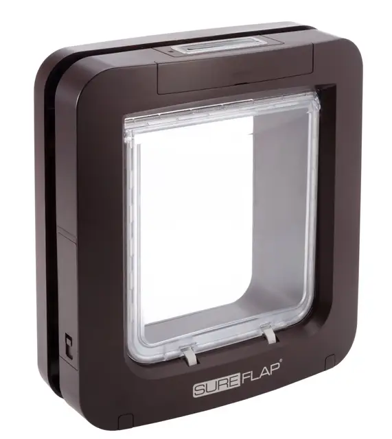 Grande chatière à Puce électronique pour Chats et Petits Chiens SureFlap Sure Petcare, Compatible avec Les médaillons d'identification par radiofréquence et micropuces, Marron