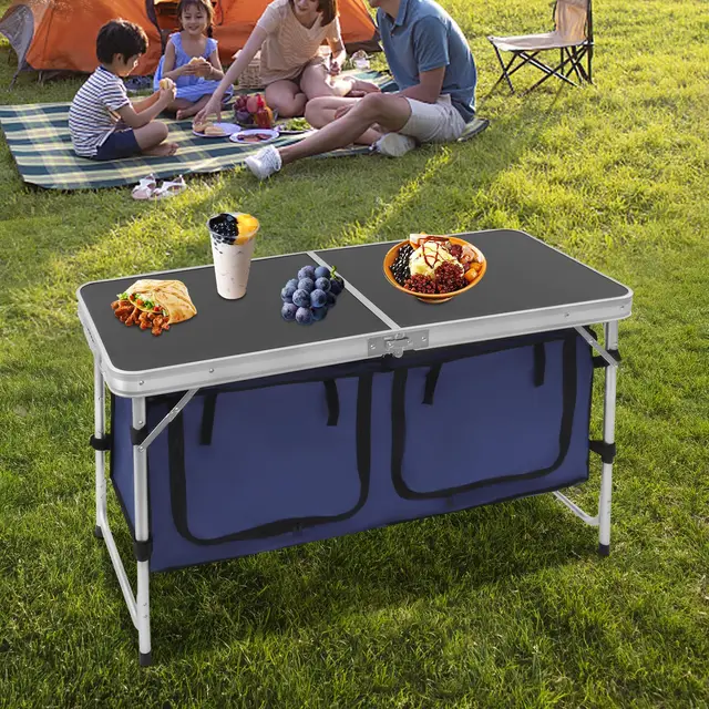 Table de camping pliable réglable en hauteur - Multifonction - En aluminium - Portable - Petite table pliante - Table de camping pliable - Table à tapisser pour jardin, balcon, pique-nique (47