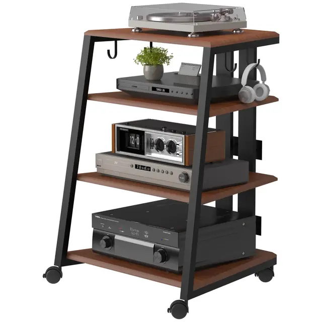 AIMEZO Étagère HiFi avec Support de Microphone, Support de Système Audio avec Étagère Réglable, Rack HiFi pour Chaînes Stéréo, Stockage de Disques Vinyles