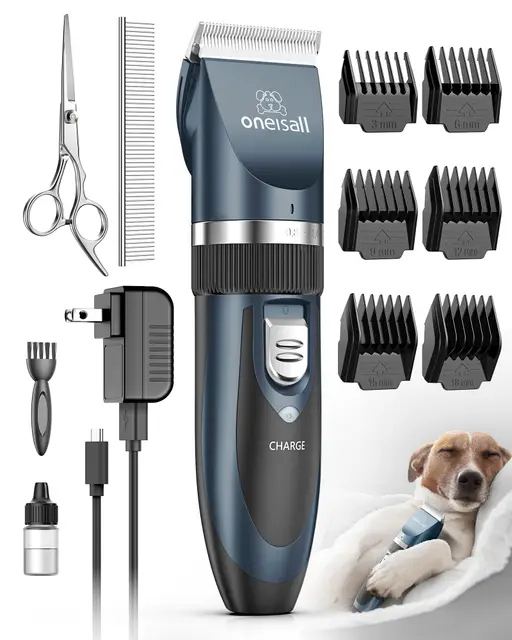 oneisall Tondeuse Chien Professionnelle Poil Long Epais Tondeuse pour Chats et Animaux Silencieux pour petits grands chiens chats animaux de compagnie(bleu marine)