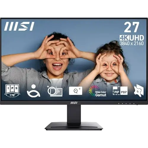 MSI Pro MP273U Écran bureautique 27'' UHD - Dalle IPS 3840 x 2160, 60 Hz, 4 ms, PIP/PBP, Large Gamme de Couleurs, Haut-parleurs intégrés, Inclinaison réglable - HDMI 2.0b, DP 1.4a