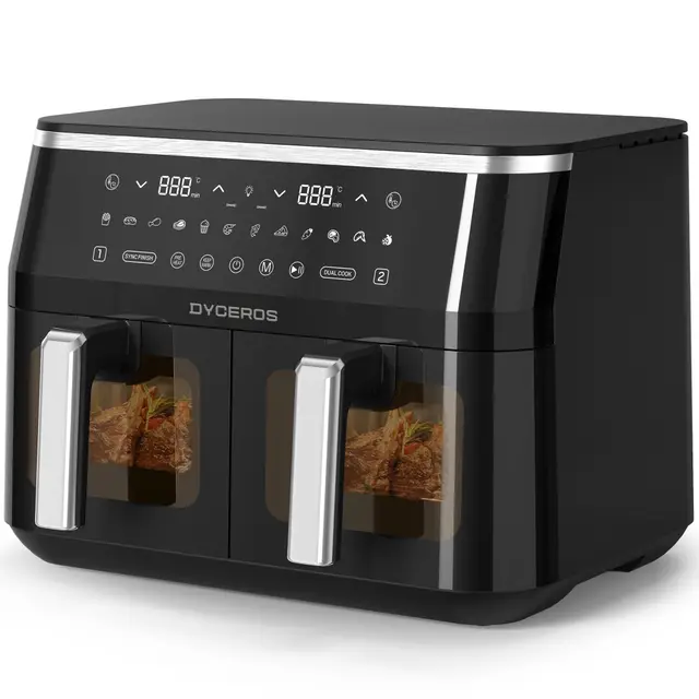 Air fryer Dyceros ClearFry Duo 2800W | 9 L (2×4,5 L) – Friteuse à air à double compartiment avec fenêtre transparente