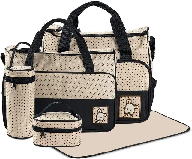 FREESOO 5PCS Ensemble Sacs à Dos à Langer Bébé Sac Bandoulière Réglable avec Poignées Multifonction Grande Capacité Sac à Couches Repas Biberon Bébé Sac de Voyage avec Beaucoup Poches