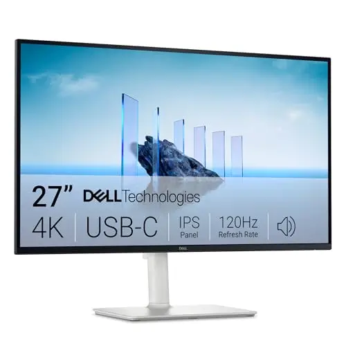 Dell 27 Plus USB-C Écran PC - S2725QC, 4K UHD (3840x2160), 120Hz, IPS, 4ms, AMD FreeSync Premium, 99% sRGB, Réglage en Hauteur, Haut-parleurs intégrés, 2 USB-C, 2 HDMI, 2 USB, Garantie 3 Ans