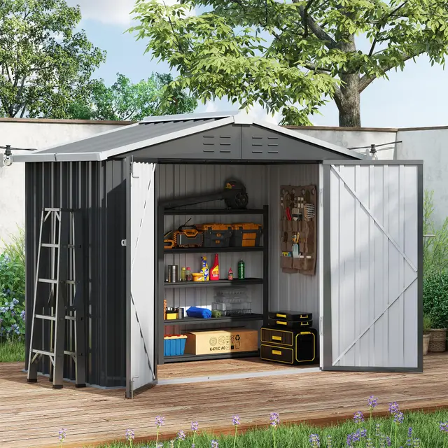 Amopatio Abri de Jardin Metal, Cabane de Jardin Exterieur, 196 x 119 x 185cm, Armoire Jardin de Rangement Etanche, Acier galvanisé pour arrière-Cour, Patio, Noir