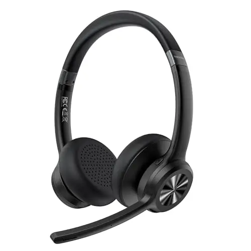TECKNET Écouteurs Bluetooth V5.2 avec Microphone, sans Fil, avec réduction de Bruit et Coupure du Microphone, Rechargeables, Supra-Auriculaires, pour Chauffeurs Routiers, centres d'appels et Bureaux