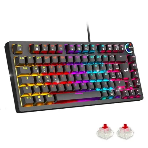 EMPIRE GAMING K248 – Mechanische Gaming-Tastatur DE (QWERTZ), Kabelgebunden, MX Red, Multimedia-Rad, USB-C, RGB-Hintergrundbeleuchtung, 82 Tasten, Anti-Ghosting, PC/PS4/PS5/Xbox (Noir)