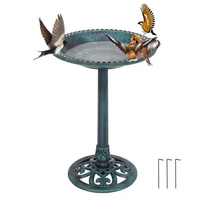 COSTWAY Abreuvoir Oiseaux Extérieur Plateau Dia.50 cm, Mangeoire Oiseaux Hauteur 72CM, Bain d'oiseaux sur Pied, Design Antique (Bronze Vert)