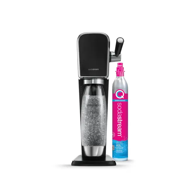 Sodastream ART Machine à Eau Pétillante et Soda | Pack 1 Bouteille 1L Finition Acier Inoxydable Compatible Lave-Vaisselle + 1 Recharge de Gaz 60L à Clipser | Noire
