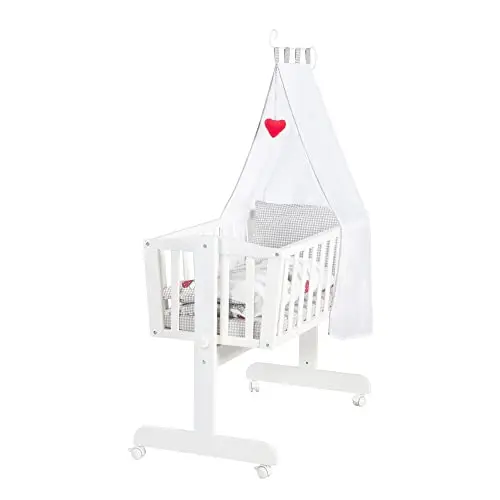 roba Berceau Complet Adam et Eule 40 x 90 cm - avec Fonction Basculante et Fixe - Équipement Textile Inclus - Bois Laqué Blanc - Motif Chouette