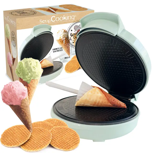 ScrapCooking - Machine à Gaufrettes & Cônes de Glace - Gaufrettes & Cornet Factory - Appareil 2-en-1 à Wafers & Tuiles - Cadeau Pâtisserie Cuisine - Recette Incluse - 3883