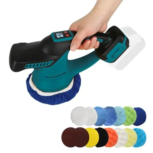 Polisseuse sans fil pour Makita 18 V, kit de polissage sans balais de 15 cm, 6 vitesses variables, 6000 tr/min pour l'esthétique automobile, le cirage et l'élimination des rayures (Sans batterie)