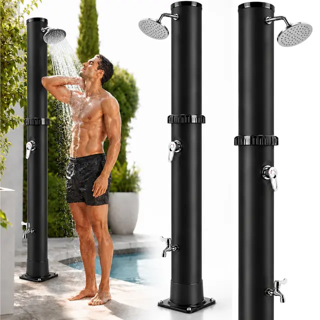 Douche Solaire 35 litres, Douches de Jardin avec Douche Réglable et Robinet, Solaire pour Piscine Douche, Température Maximale de 60°C - Idéal pour Camping, Jardin et Piscine Exterieure