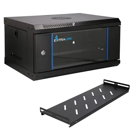 Extralink Baie de Brassage 19 Pouces 4U - Armoire réseau 400mm de Profondeur pour Montage Mural ou au Sol - Etagère Incluse - Charge admissible 60kg, Ouverture Frontale et arrière, Noir