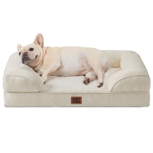 EHEYCIGA Panier Petit Chien Orthopedique, Memoire de Forme Lit pour Chien Dehoussable Lavable, Canapé Chiens Dehoussable Imperméable, Beige