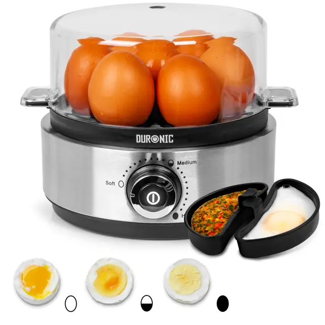 Duronic EB40 BK Cuiseur à œufs 400W 1 à 7 oeufs Thermostat et minuteur pour obtenir œufs durs ou mollets ou à la coque avec fonction dédiée pour préparer 2 types de cuisson Sans BPA