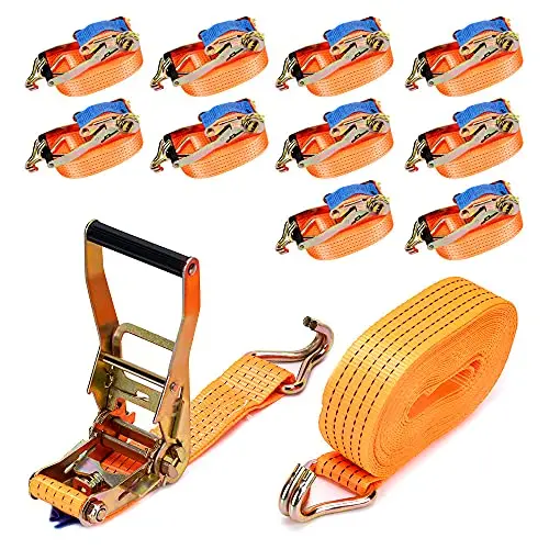 maXpeedingrods 10 pièces 5000kg 10m Sangle d'arrimage Sangle à cliquet avec Crochet 50mm pour l'arrimage Professionnel Camion Voiture 5T