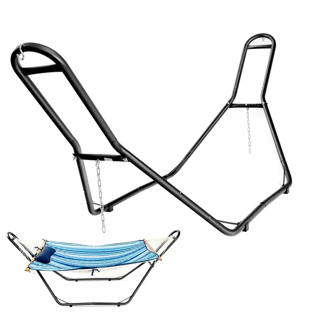 COSTWAY Support de Hamac Double en Métal Type- H280x95x115CM Capacité 200KG pour 2 Personnes Hauteur Ajustable Noir Convient aux Hamacs de 2,75 à 3,8M pour Intérieur et Extérieur(Hamac Non-Inclus)