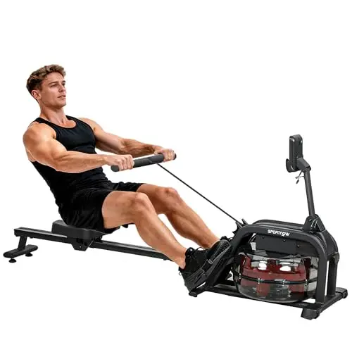 SPORTNOW Rameur à Eau, rameur Musculation d'appartement, résistance Ajustable, réservoir 6-11L, écran LCD, Support de Tablette, Assise Large, Rangement Vertical, Charge Max.135 kg, Acier, Noir