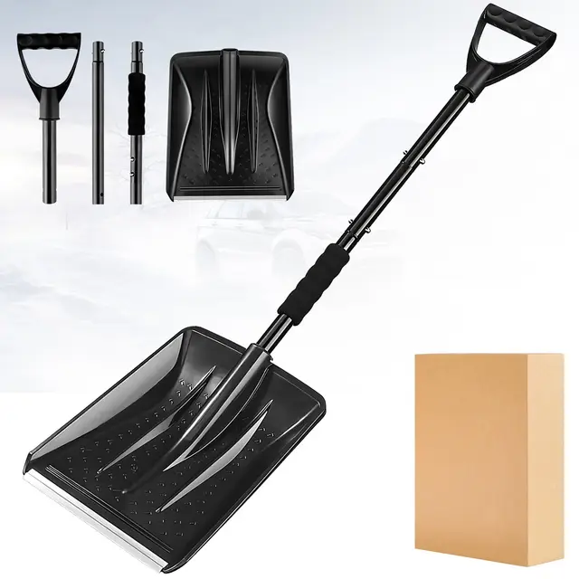 Pelle à Neige avec Tige Démontable Réglable, Pelle a Neige Robuste et Durabile avec Poignée Antidérapante, Outil Polyvalent pour Trottoirs, Jardinage, Terrasses, Camping Plein Air et Tempêtes Neige