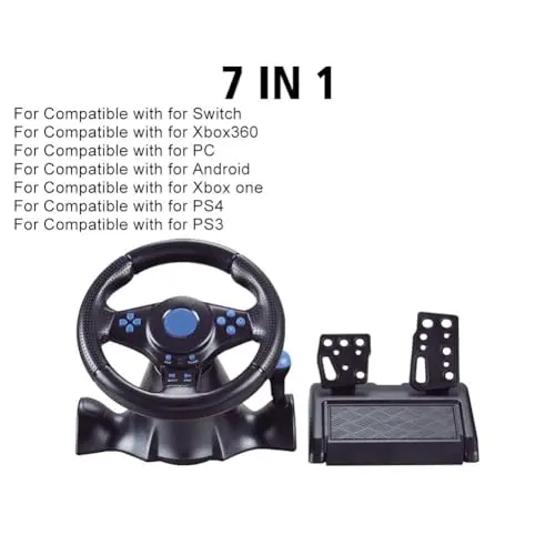 Lecreatekit Volant de course USB avec vibration pour interrupteur pour PS4, PS3, Xbox 360 PC, manette de jeu ergonomique ABS avec pédales pour Sim Racing, noir