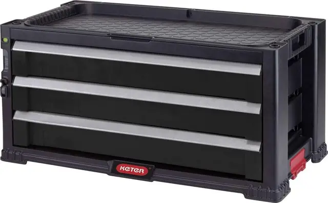 Keter Module Servante 3 tiroirs Extensibles- Servante d'Atelier pour Petits et Grands Outils - roulettes Pivotantes Amovibles avec Freins - Verrouillage Centralisé - 56,2 x 28,9 x 26,2 cm - Noir