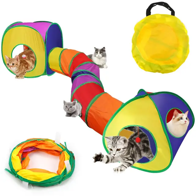 Jouet Tunnel Tente pour Chat Interieur Exterieur Jeu Tunelle pour Chat Interactif 3 en 1 Jouets pour Chats Jeux pour Chaton Tunelle Cat Toy Tunnel Pliable Cadeau pour Chien Lapin Chats Cobaye