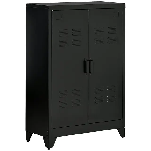 HOMCOM Armoire de bureau à 3 niveaux, meuble de rangement bureau métallique avec 2 portes et étagères réglables, armoire à dossiers pour domicile, garage, noir