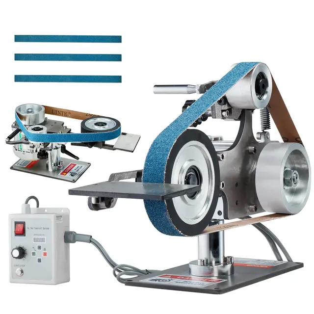VEVOR Ponceuse à bande, 762x25,4 mm, polisseuse à bande vitesse variable avec VFD, rectifieuse de polissage 550 W, 2 moules de meulage, 3 bandes abrasives pour travail métaux, fabrication de couteaux