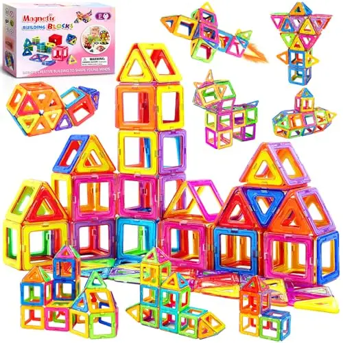 Construction Magnetique Enfant, 61 Pièces Bloc de Construction Magnétique, Jeu de Aimantés, Jeu de Construction Magnétique, Briques Magnétiques de Construction pour Garçons et Filles 3-8