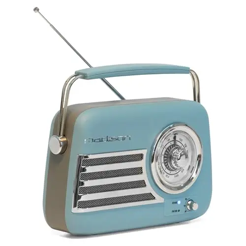 Madison - FREESOUND-VR40BLU-MAT - Radio Vintage 30W sur Batterie Longue autonomie - Bluetooth, USB & FM - Bleu Mat - Vintage, Nostalgie, rétro