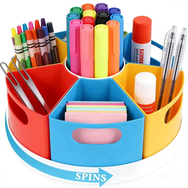 Organiseur de bureau rotatif, 7 segments, grand porte-fournitures multicolore pour fournitures scolaires, matériaux artistiques, bureau à domicile, salle de classe