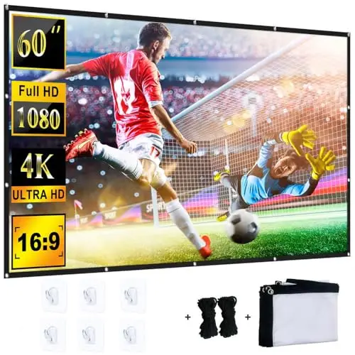 Ecran Videoprojecteur, YiYunTE Toile Videoprojecteur 60 Pouces, Portable Pliable Ecran Projecteur, 16:9 HD Extérieur Intérieur Écran de Projection pour Nuit Cinéma Maison Fête École Commercial