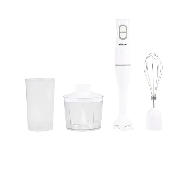Tristar Mixeur à main set - 350 W - Bâton extra-long - Mixeur plongeant - Hachoir - Gobelet gradué - Fouet - Blanc -MX-4851