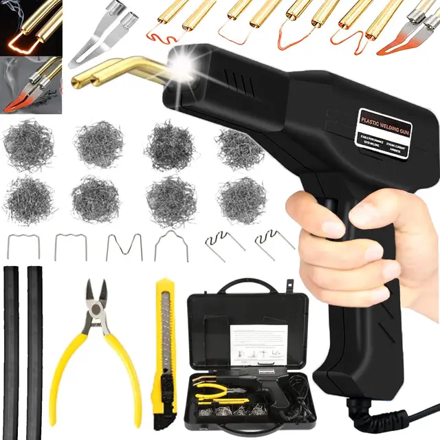220W Machine de Soudage en Plastique, 220V, Noir, 2 en 1 Kit de Réparation de Pare-Chocs Voiture avec 800PCS Agrafeuse Chaud